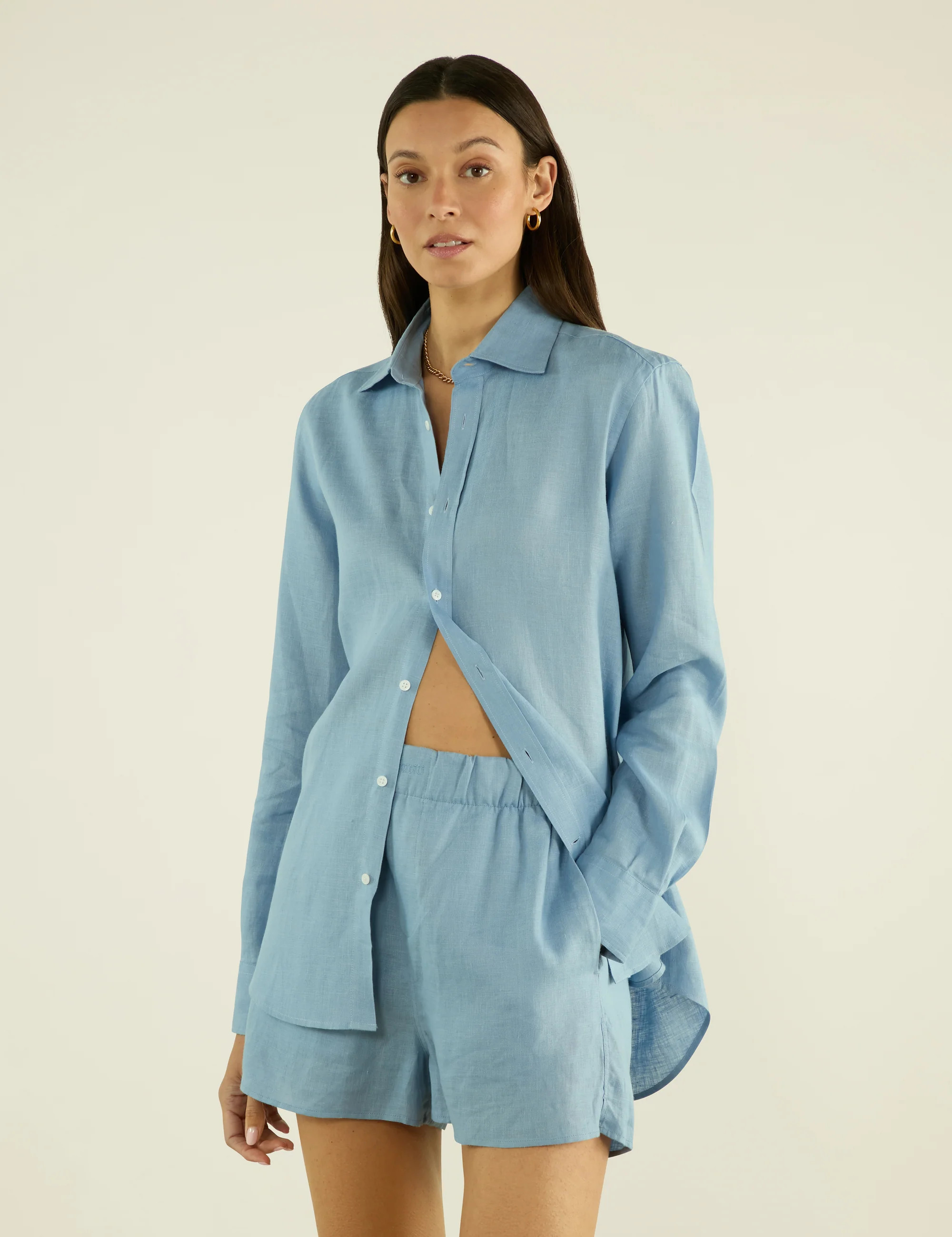 The Boyfriend: Linen, Storm Blue | With Nothing Underneath