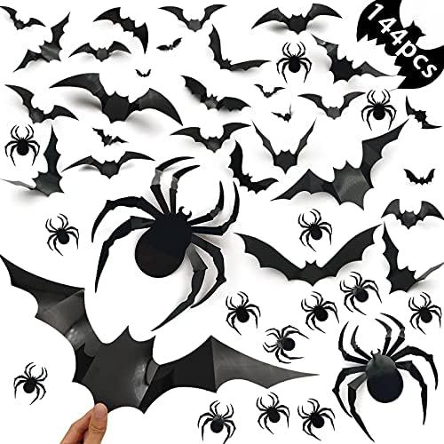 144Pcs Halloween Bats Halloween Decoration Spiders Bats Wall Decor 2021 Upgraded Black Spider Bat... | Amazon (US)