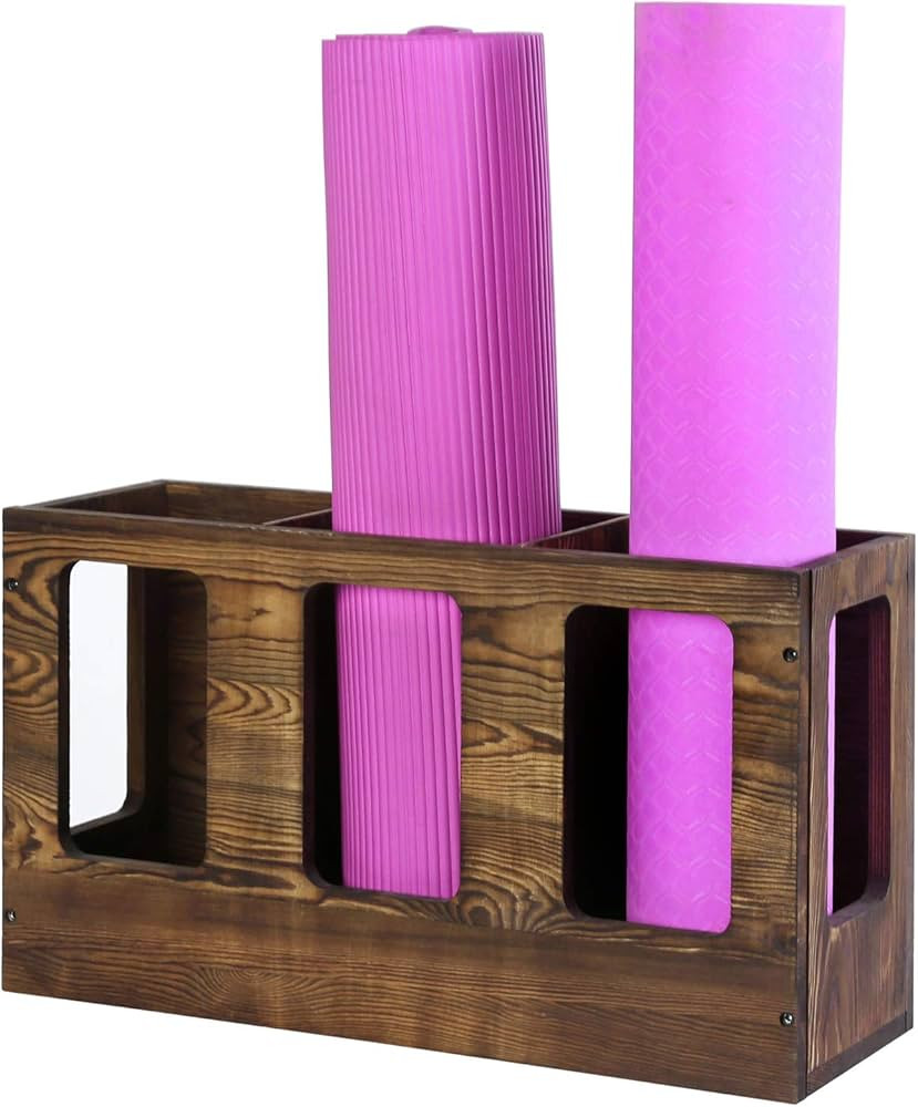 MyGift Wall Mounted Vintage Gray Solid Wood Yoga Mat Holder Fitness Gym Foam Roller Storage Organ... | Amazon (US)