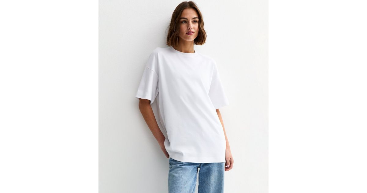 White Oversized Premium Heavyweight Cotton T-Shirt | New Look | New Look (UK)