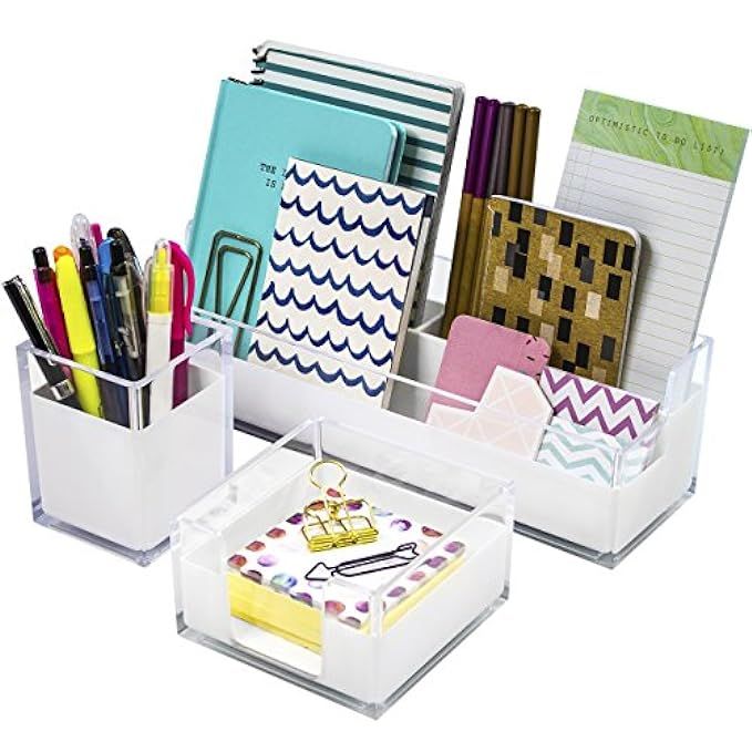 Sorbus Acrylic Desk Organizers Set – 3-Piece, Includes Desk Organizer Caddy, Memo Tray and Pen Cup,  | Amazon (US)