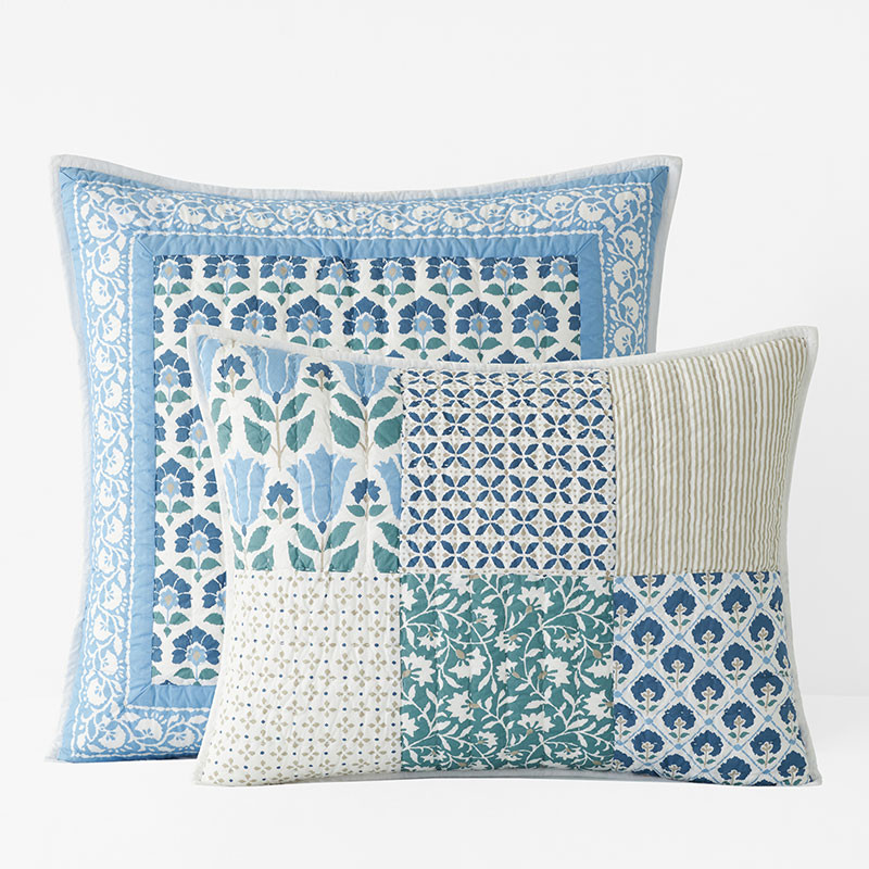 Ellary Patchwork Quilted Sham - Blue Multi, Standard | The Company Store