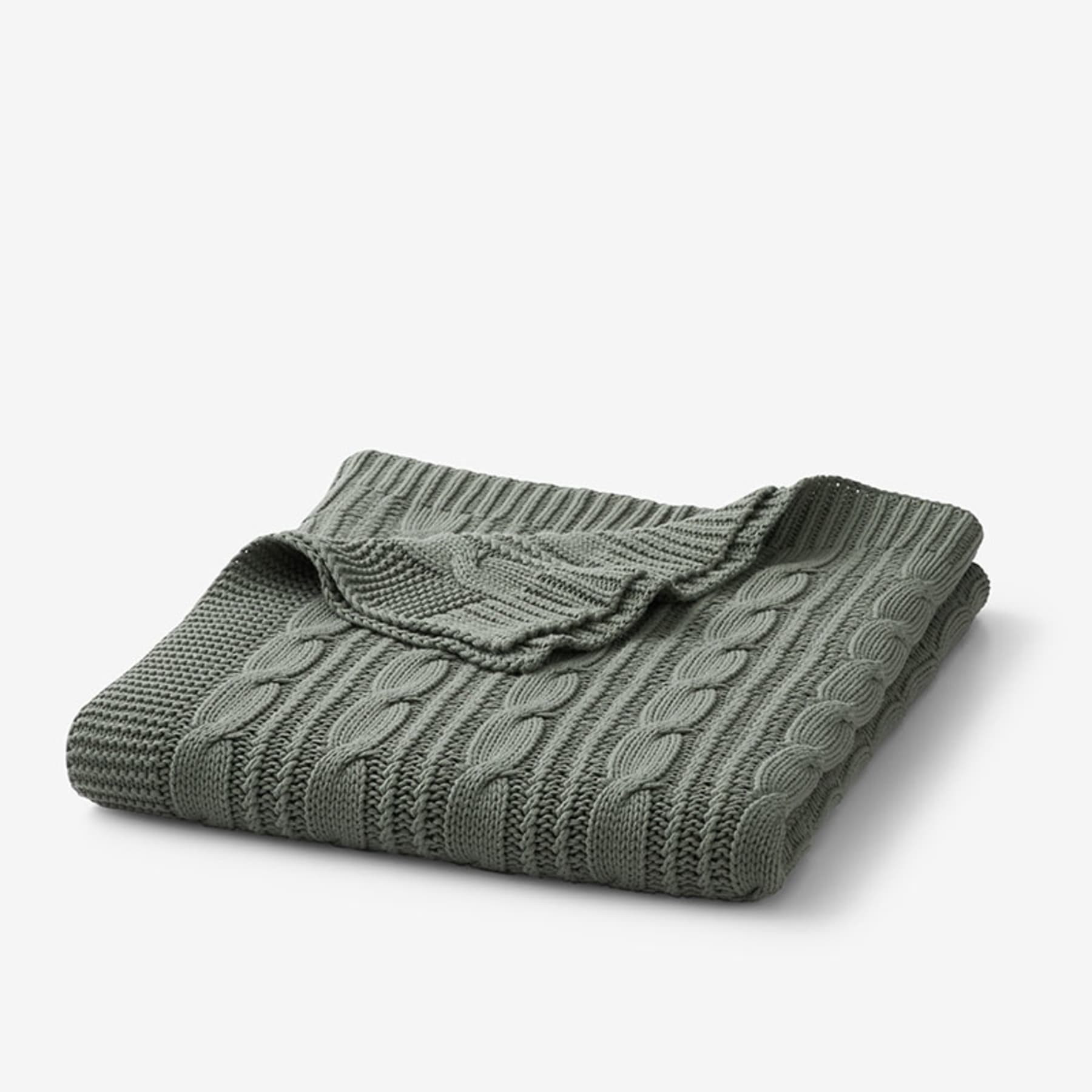 Chunky Cable Knit Throw - Khaki Green | The Company Store