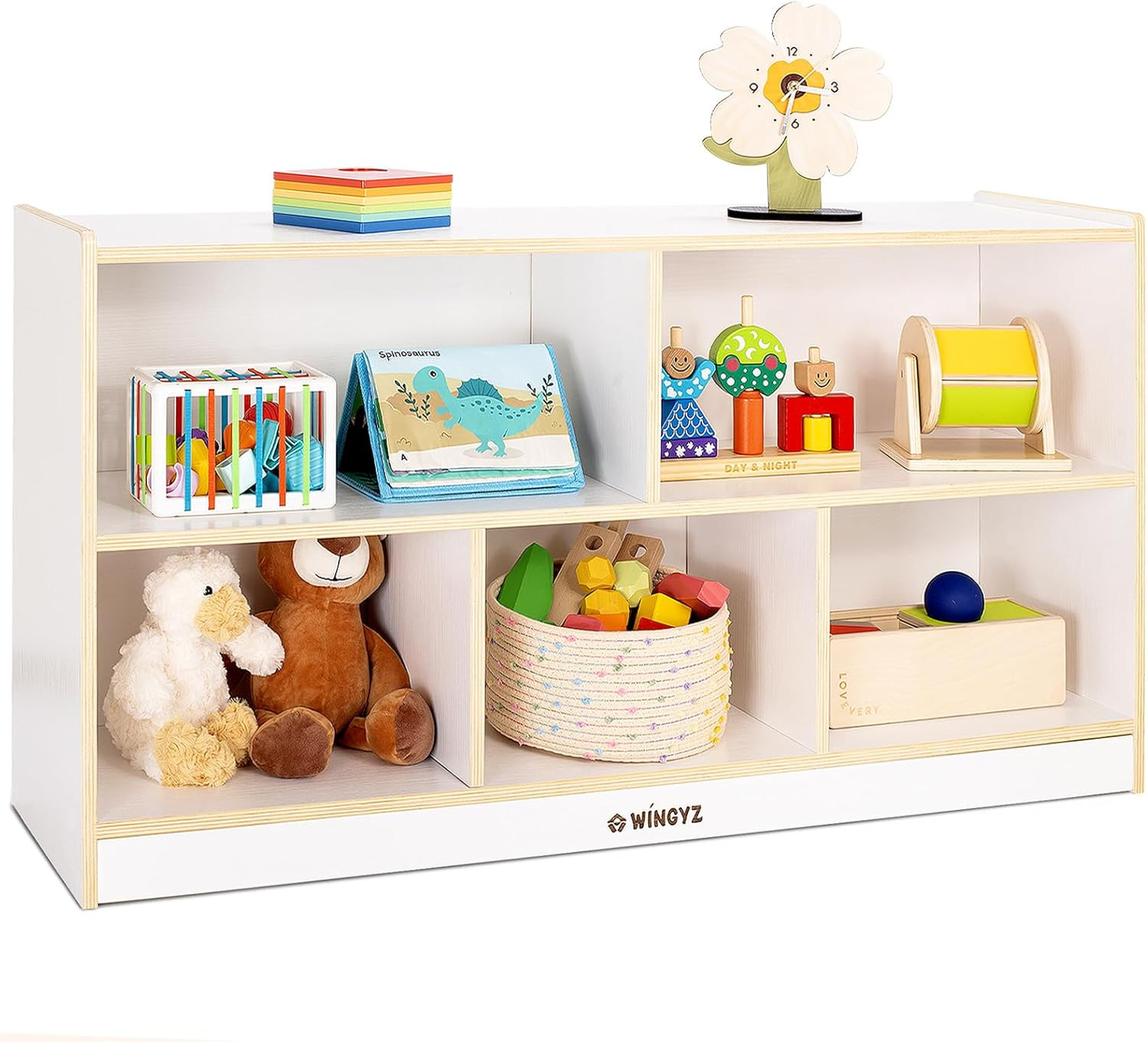Toy Storage Organizer for Kids, 5-Compartment Wooden Storage Cabinet, Children Bookcase and Monte... | Amazon (US)