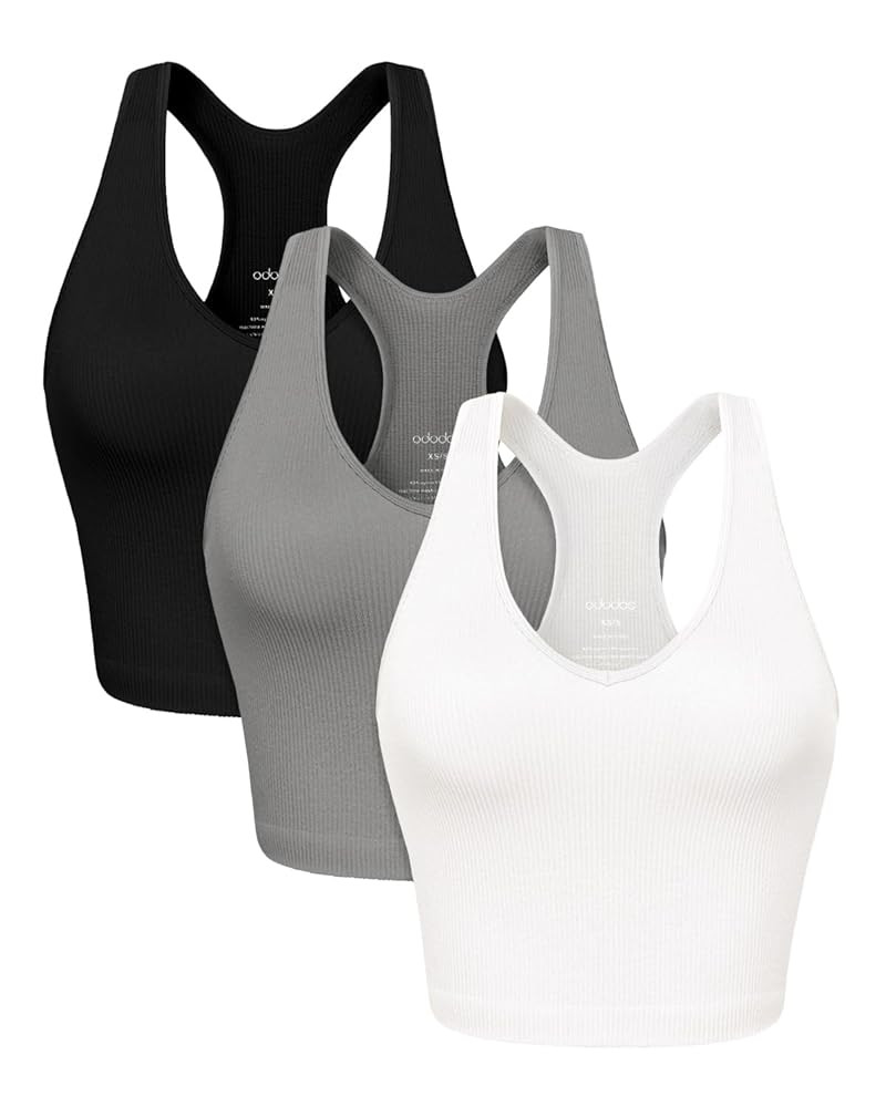 ODODOS 3-Pack Seamless Racerback Crop Tank for Women Ribbed Knit Soft Crop Tops | Amazon (US)