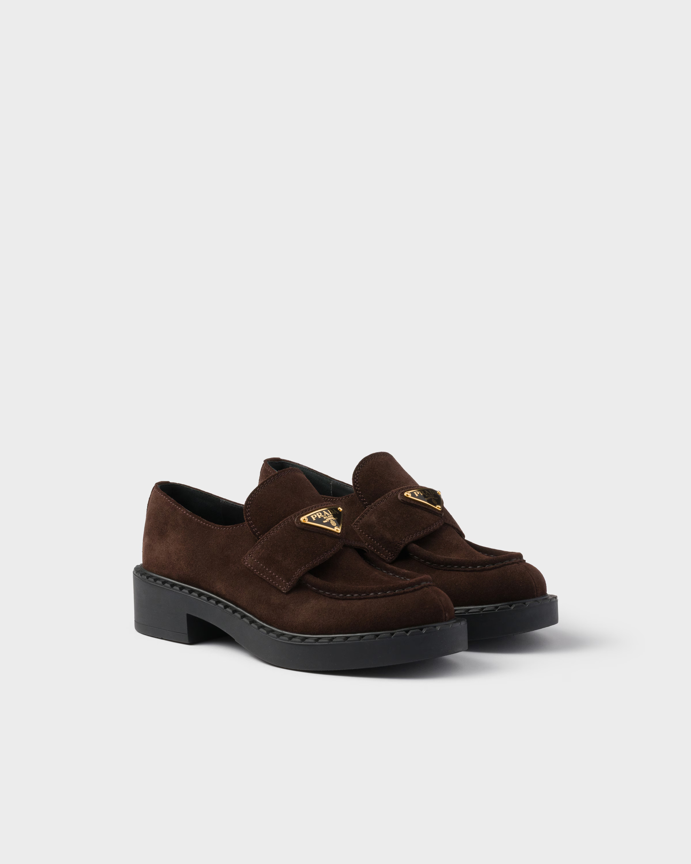 Dark Brown Chocolate Suede Loafers | PRADA | Prada UK