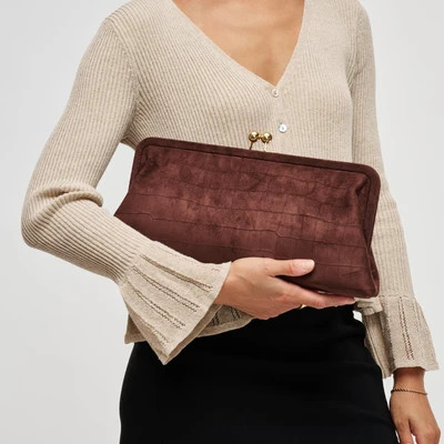 Kristin - Faux Suede Clutch Burgundy | Urban Expressions