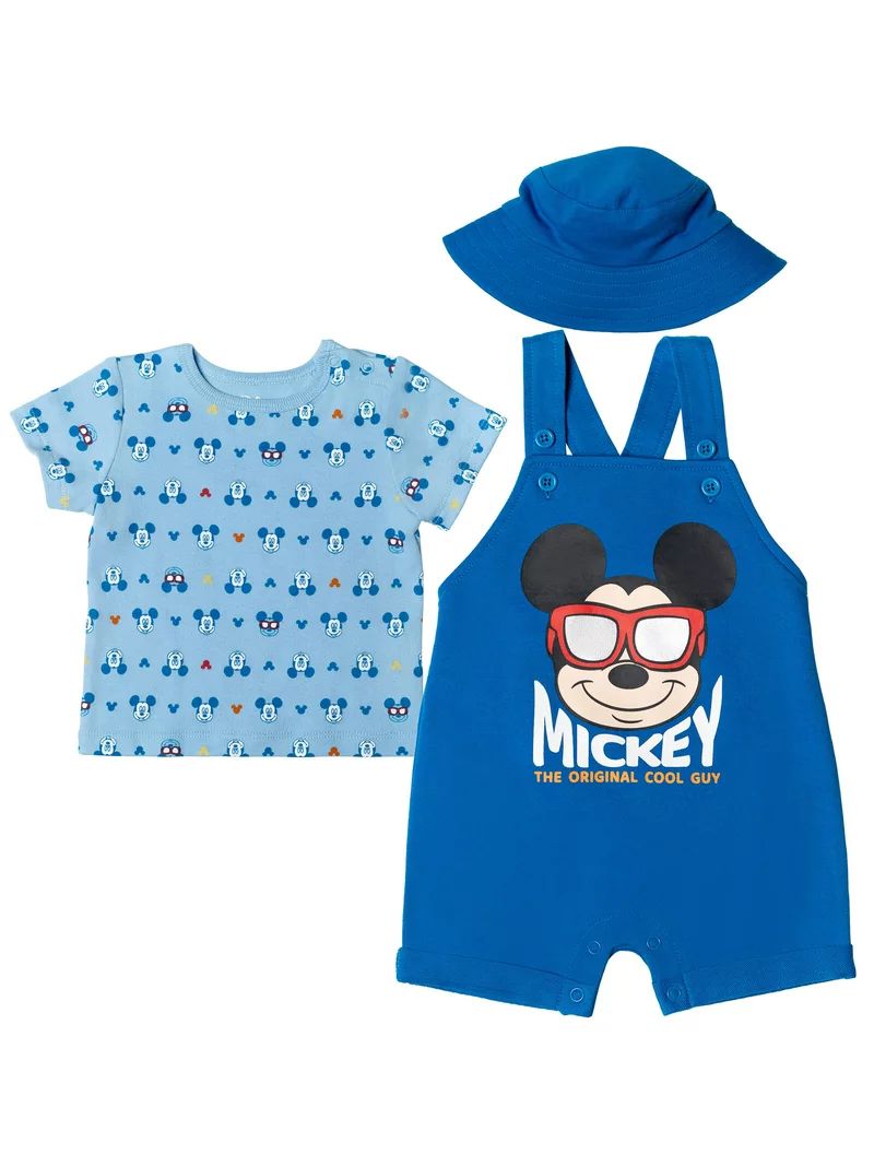 DisneyDisney Mickey Mouse Newborn Baby Boys 3 Piece Outfit Set: Short Overalls T-Shirt Hat Blue 0... | Walmart (US)