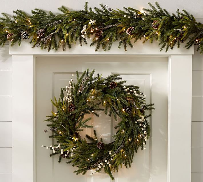 Pre-Lit Woodland Pine Wreath & Garland | Pottery Barn (US)