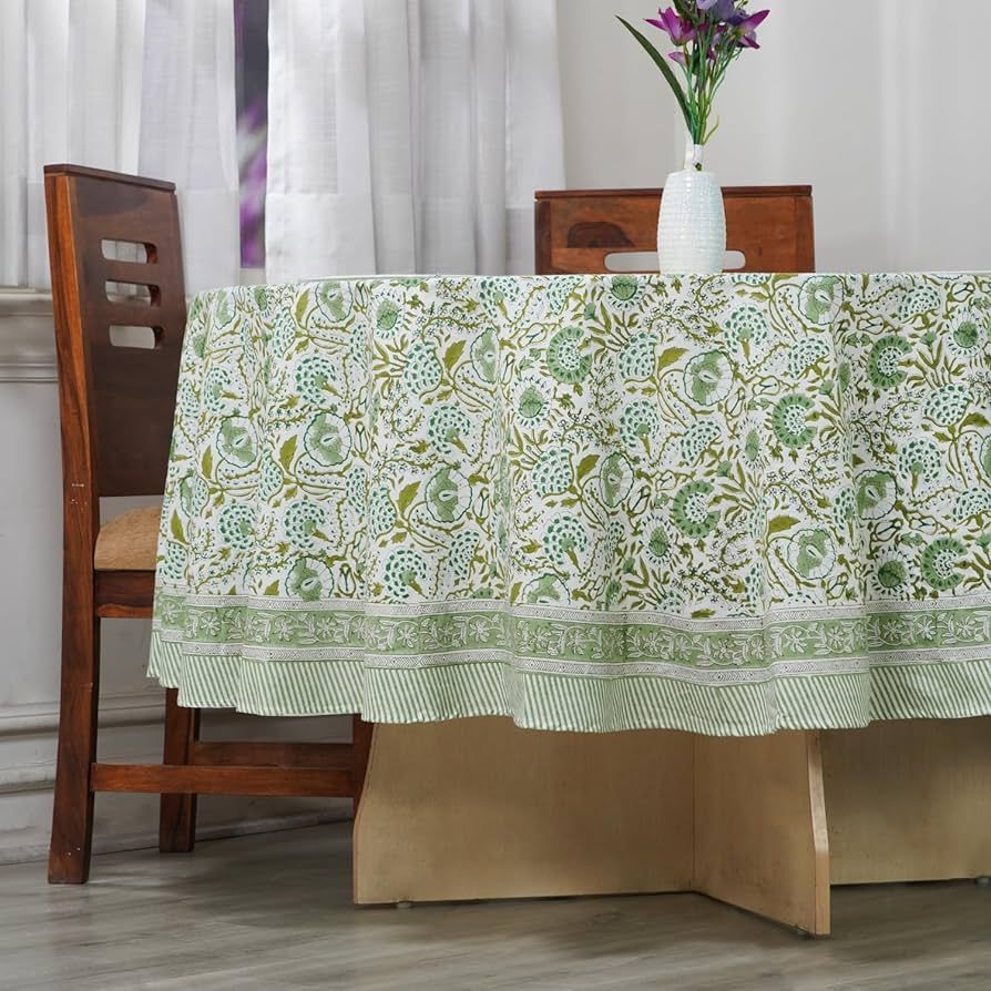 Cotton Print Club 'Agate Green' Block Print Tablecloth - Round Handmade Printed Cotton Table Clot... | Amazon (US)