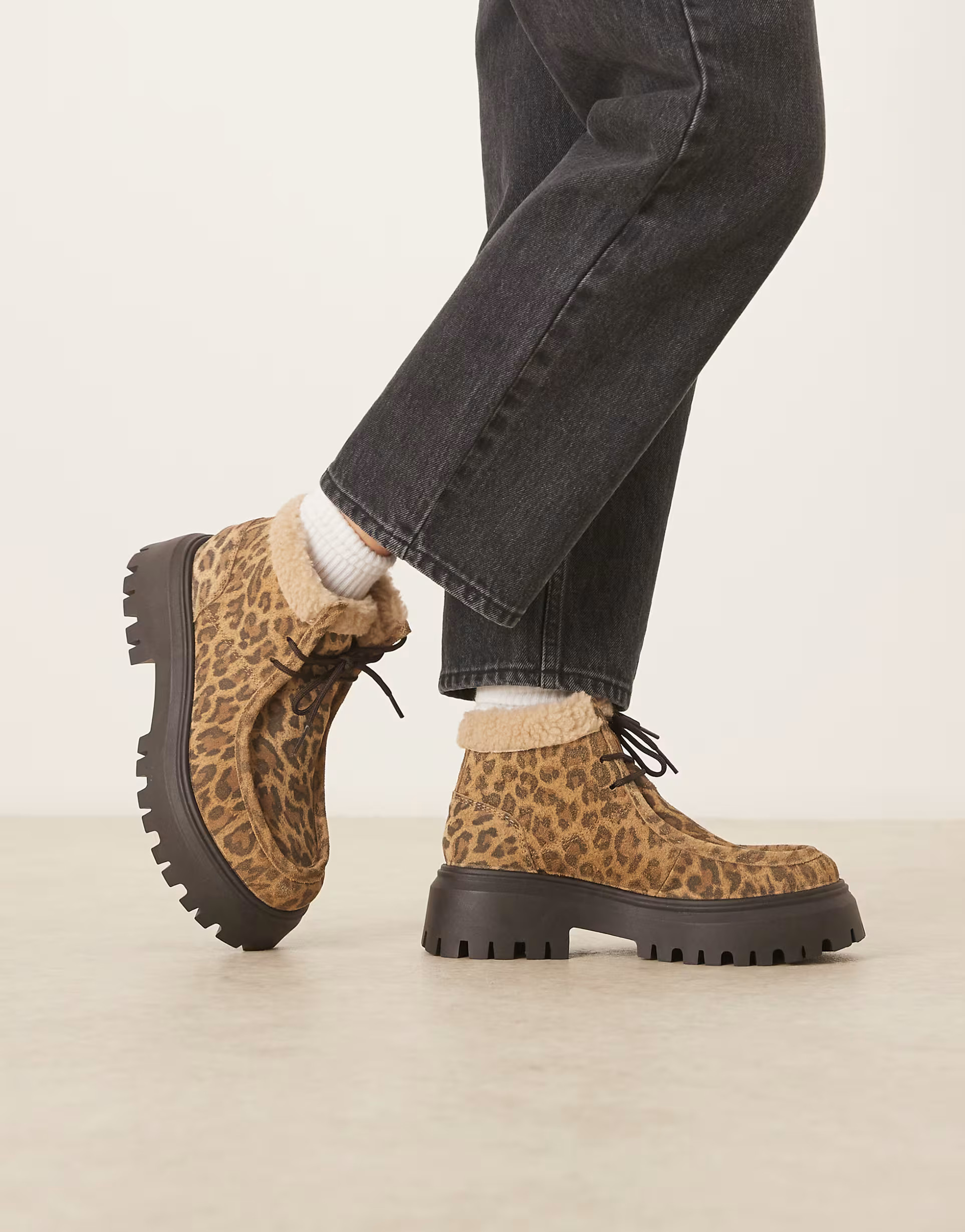 ASOS DESIGN Arlo chunky desert boots with teddy collar in leopard suede | ASOS (Global)
