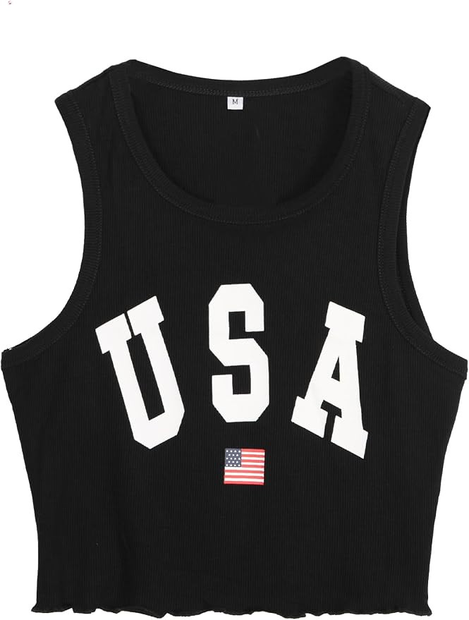Hilinker Women's Summer Tank Tops Sleeveless Letter Graphic Printed Ribbed Knit Basic Crop Cami T... | Amazon (US)