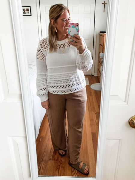 Teacher outfit! Love these wide leg pants and crochet sweater.  Pants may be sold out so I’ll link similar.  

#LTKSeasonal #LTKMidsize #LTKWorkwear