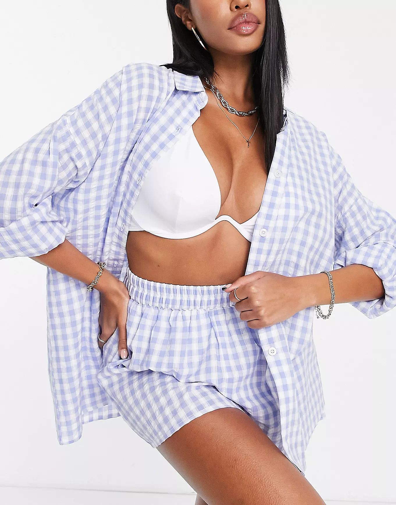 ASOS DESIGN gingham check bralette in blue - part of a set | ASOS (Global)