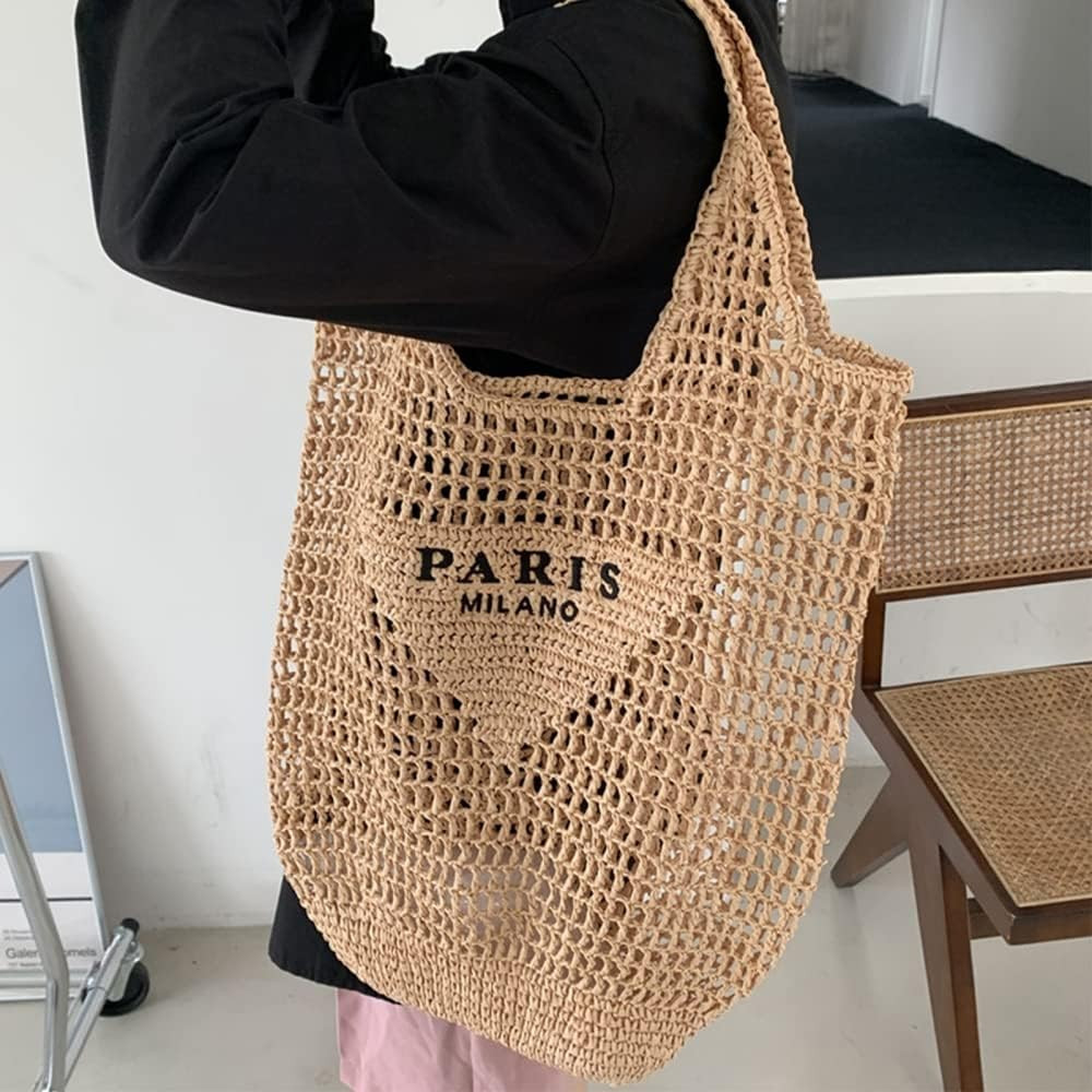 Amazon.com: POOOPSSD New Woven Bag, Straw Mesh Tote Bag, Beach, Shoulder Bag, Hobo Women, Foldabl... | Amazon (US)