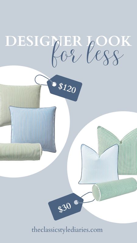Serena and Lily looks for less! These pillows feel like summer. The S&L ones are on the pricey side but great quality. And honestly the dupes are really good quality too - I have them. #stripepillows #blueandwhite #greenandwhite 

#LTKhome #LTKfindsunder100 #LTKfindsunder50