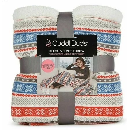 Cuddl Duds Plush Velvet Foot Pocket Throw 60 x 70 in Red Fairisle | Walmart (US)