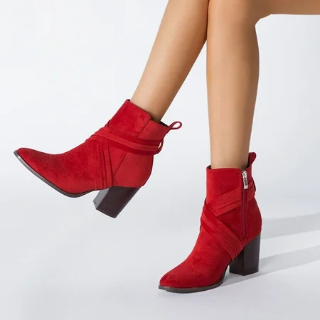 symoid Womens Mid Calf Boots- Shoes Fashion Minimalistic Solid Comfortable Zipper High Heel Thick He | Walmart (US)