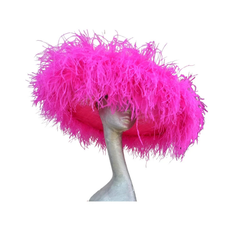 Emma Extra Large Hat With Ostrich Feather Boa in Two Two Fuchsia & Cyclamen - Etsy UK | Etsy (US)