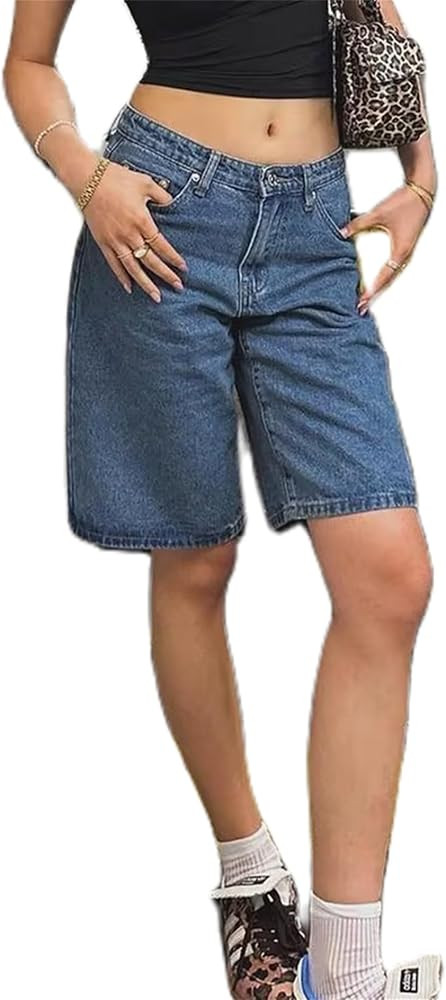 Women Y2k Denim Carpenter Shorts Wide Leg Low Waist Cargo Jean Shorts with Pocket Summer Blokette... | Amazon (US)
