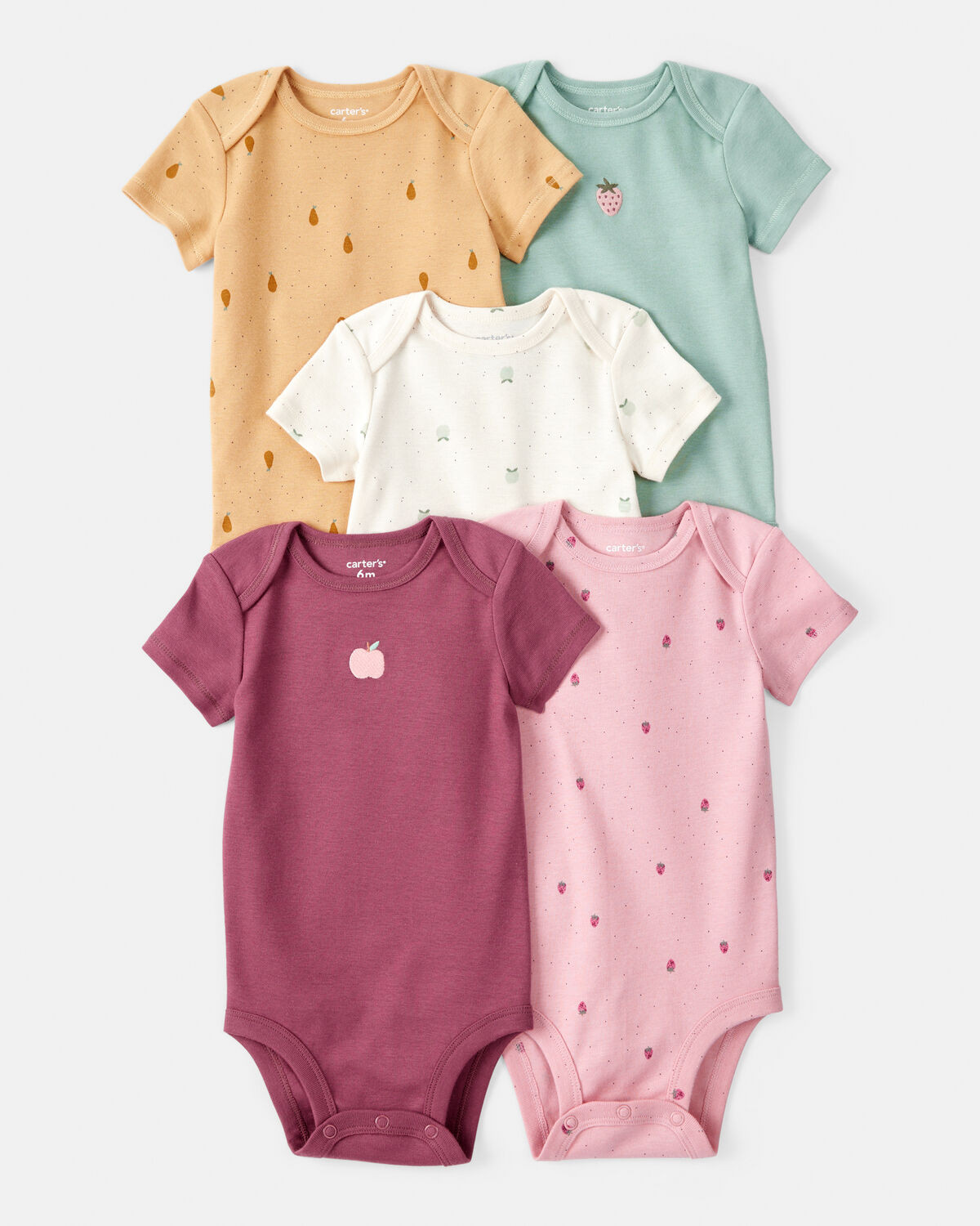 Baby Girl 5-Pack Fruit Print Cotton Multipack Bodysuits - Yellow/Green/Pink/Red/White | Carter's Inc
