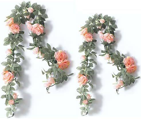 Amazon.com: PARTY JOY 4pcs Flower Garland Fake Rose Vine Artificial Flowers Hanging Rose Ivy Hang... | Amazon (US)