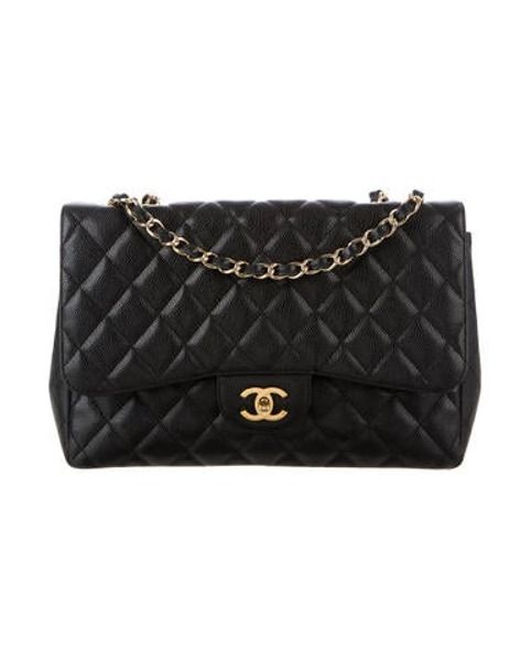 Chanel Caviar Classic Jumbo Single Flap Bag Black | The RealReal