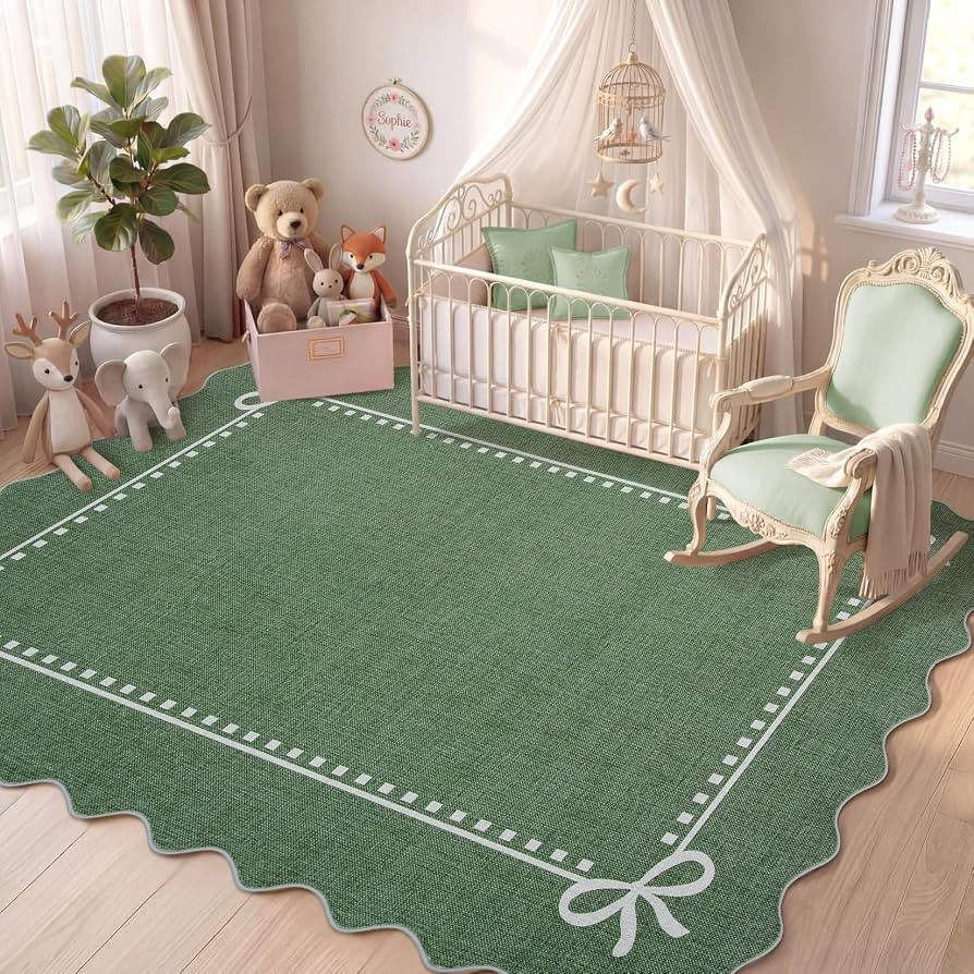 Garvee Scalloped Bow Rug Green Washable Solid 3x5 Area Rugs for Living Room | Amazon (US)