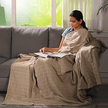 Shop LC 100% Cotton Beige Throw Blanket Woven Checker Pattern Super Soft Breathable Lightweight 6... | Amazon (US)