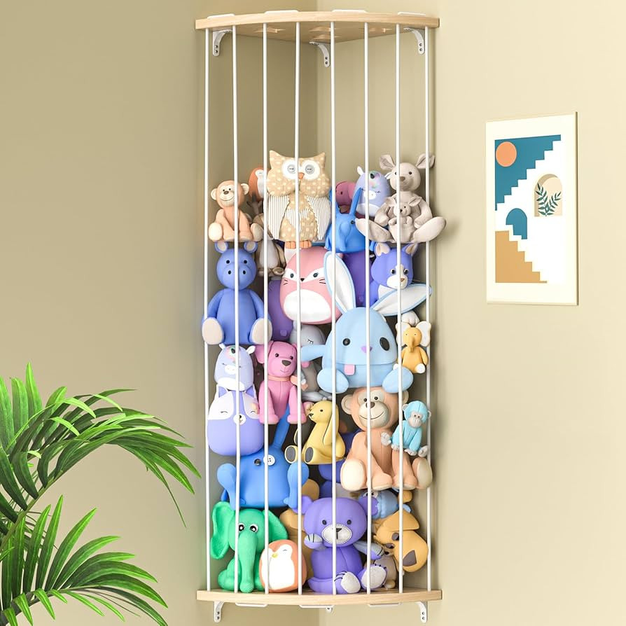Stuffed Animal Storage Wood Corner Plush Toys Holder with Star Pattern, Length Adjustable Hanging... | Amazon (US)