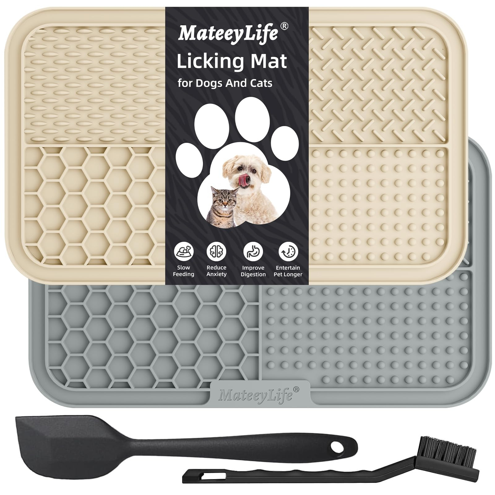 MateeyLife 2PCS Large Lick Mat for Dogs with Suction Cups, Slow Feeder Bowls, Cat Lick Mat for An... | Amazon (US)