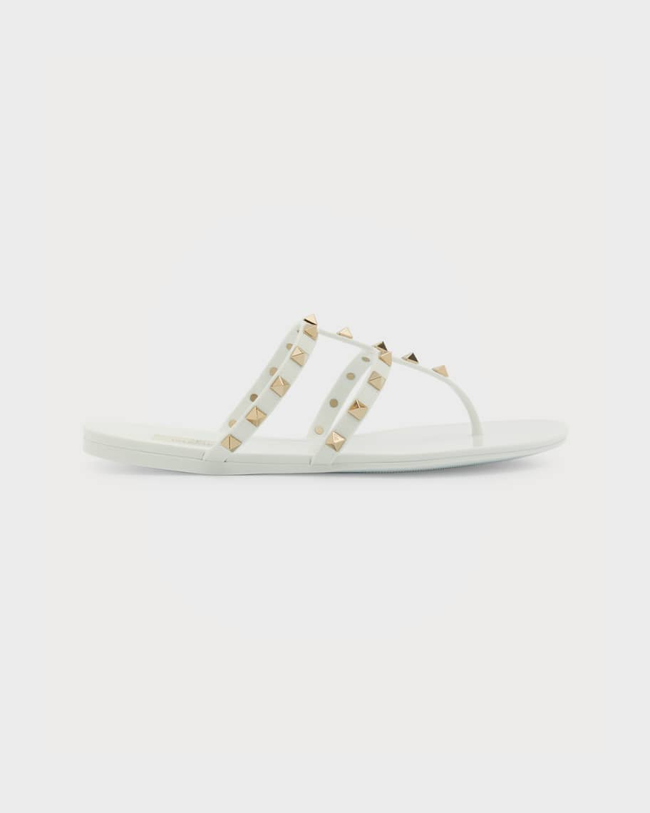 Valentino Garavani Rockstud T-Strap Flat Slide Sandals | Neiman Marcus