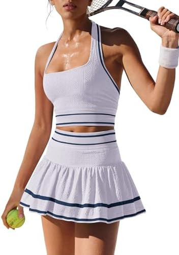 ReachMe Womens Two Piece Tennis Skirt Set 2 Piece Golf Outfits Halter Top and Mini Skorts Matchin... | Amazon (US)