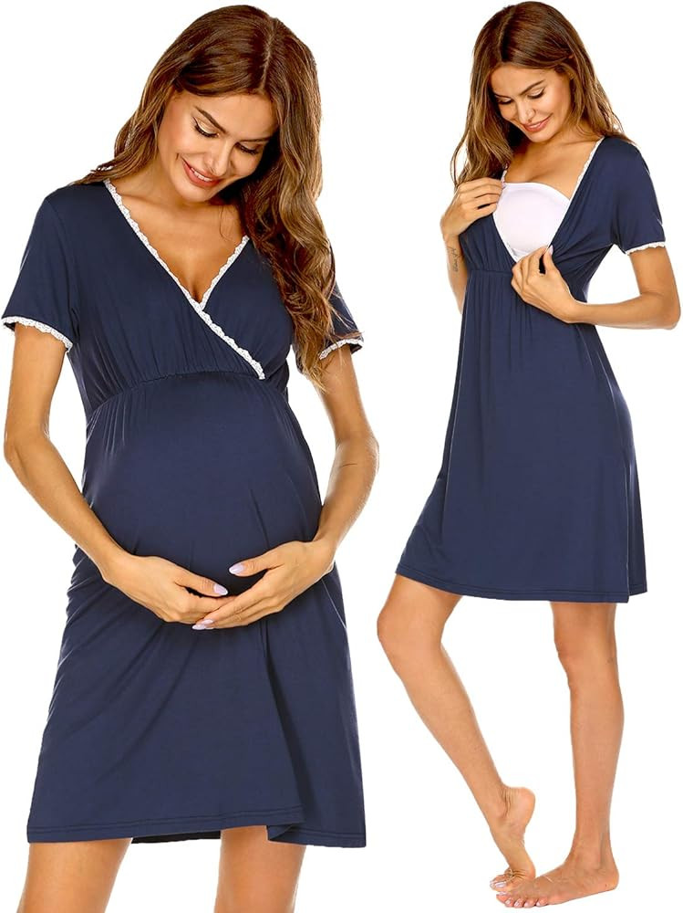 Ekouaer Women 3 in 1 Delivery/Labor/Maternity/Nursing Nightgown Short Sleeve Pleated Breastfeedin... | Amazon (US)