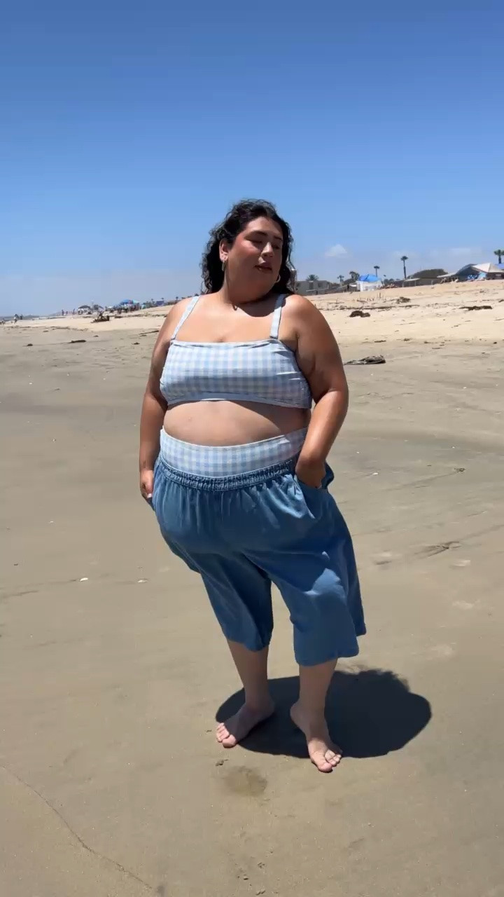 Beach Day 🩵 
#plussizefashion #plussizeswim #tankini #gingham

#LTKdayinmylife #LTKootd #LTKSwim