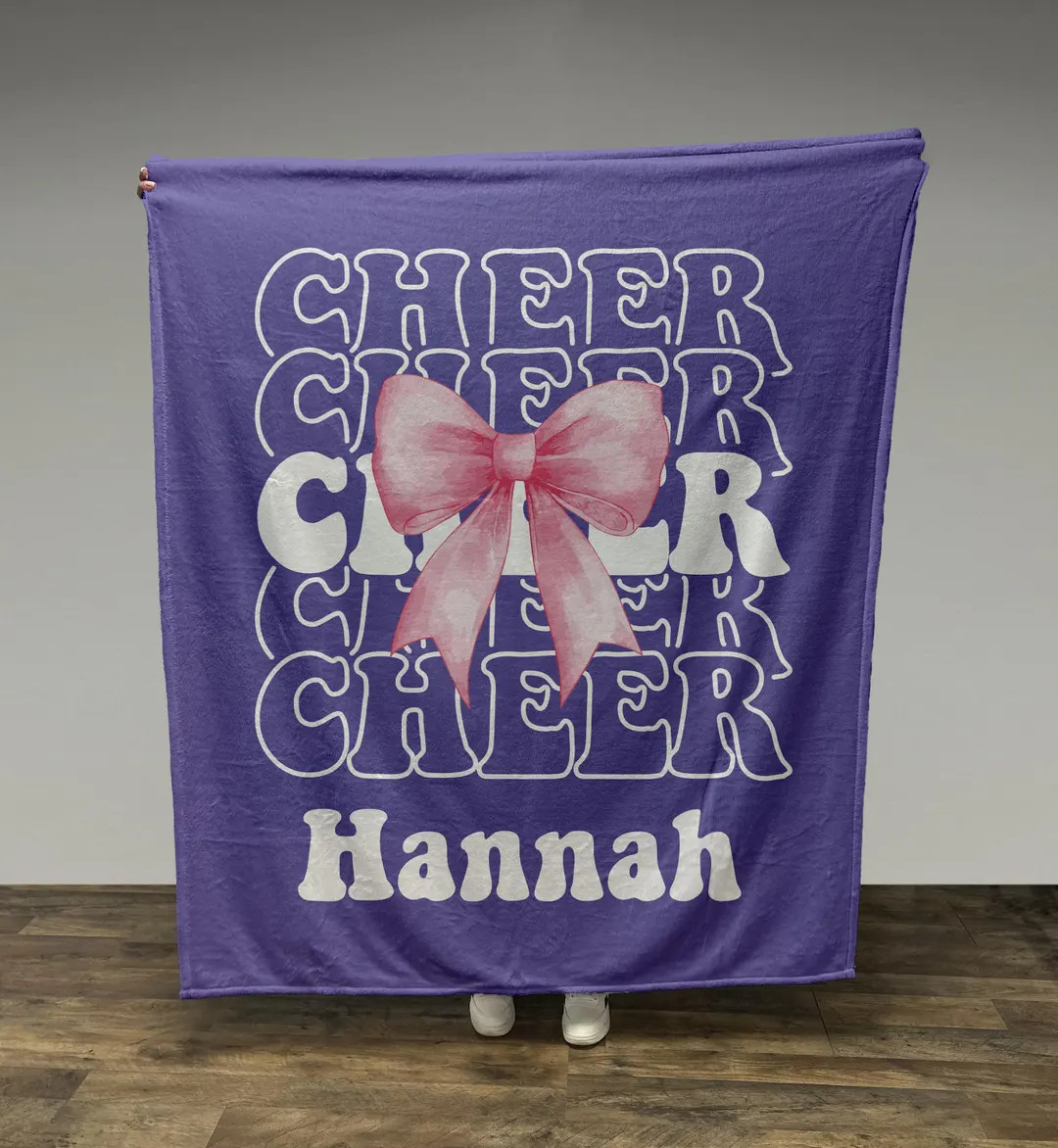 Custom Cheer Blanket, Personalized Name with Pink Bow, Cheerleader Gift, Team Gift | Etsy (US)
