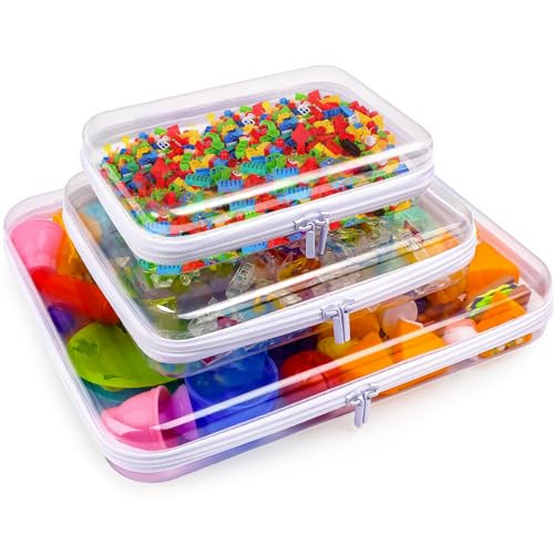 AOBOPLE Clear Hard Shell Zipper Case,3PCS M+L+XL(6.1"x8.66"+7.87"x9.8"+11.8"x13.78") Large Toy Storage Bags,Plastic Transparent Hard Zipper Case Travel Waterproof Organizer Bags for Puzzles,Cosmetics | Amazon (US)