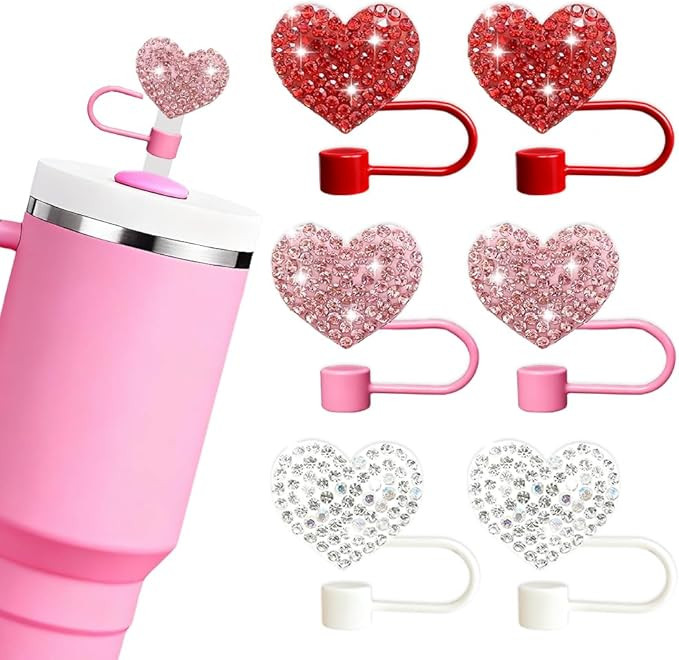 6pcs Bling Hearts Straw Topper for Stanley Cup, Assorted Color Valentine's Day Straw Covers Cap | Amazon (US)
