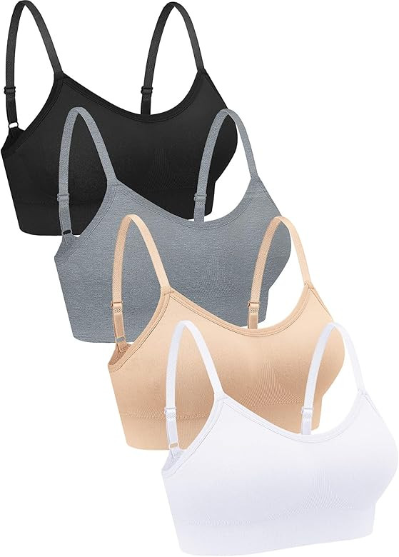 4 Pieces Neck Bralettes Wireless Cami Bra Tank Top Bra Sports Bra for Women Girls (Black, Brown, ... | Amazon (US)