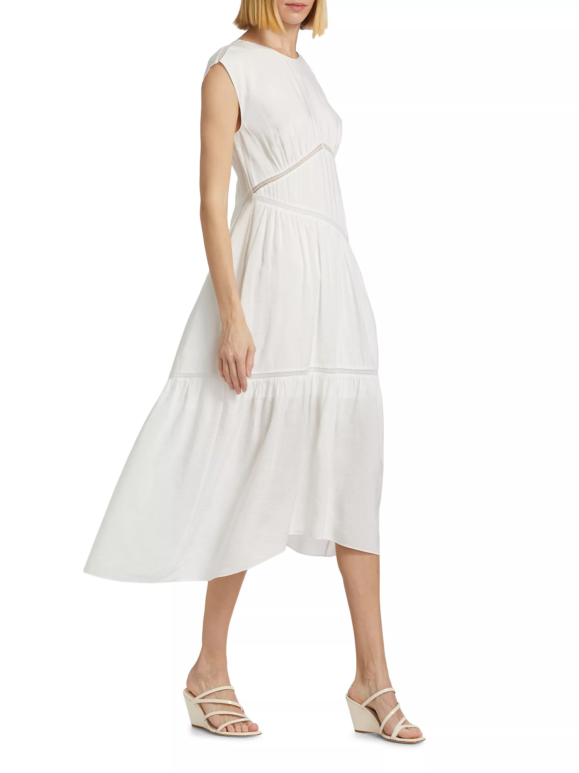 Gathered Linen-Blend Handkerchief Midi-Dress | Saks Fifth Avenue
