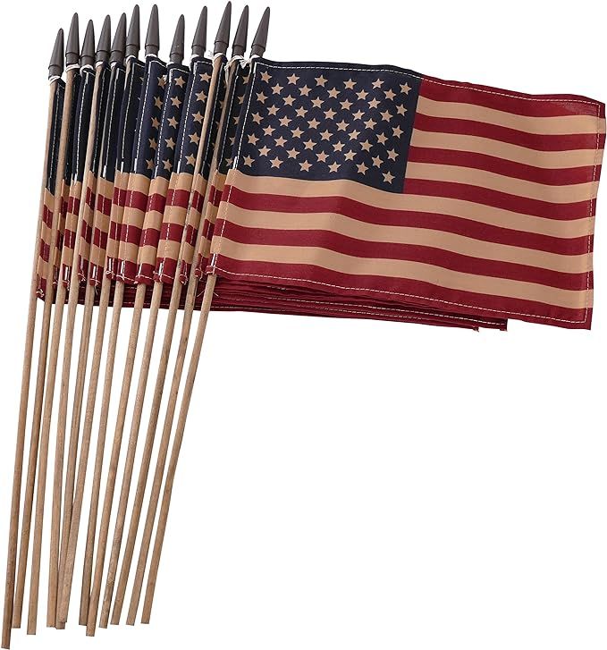 Set of 12 Bulk Primitive American Flags: 10.75 x 7 Small Tea Stained American Flags on Wooden Sti... | Amazon (US)