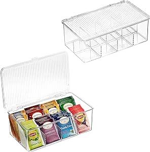 2 Pack Stackable Plastic Tea Bag Organizer - Storage Bin Box for Kitchen Cabinets, Countertops, P... | Amazon (US)