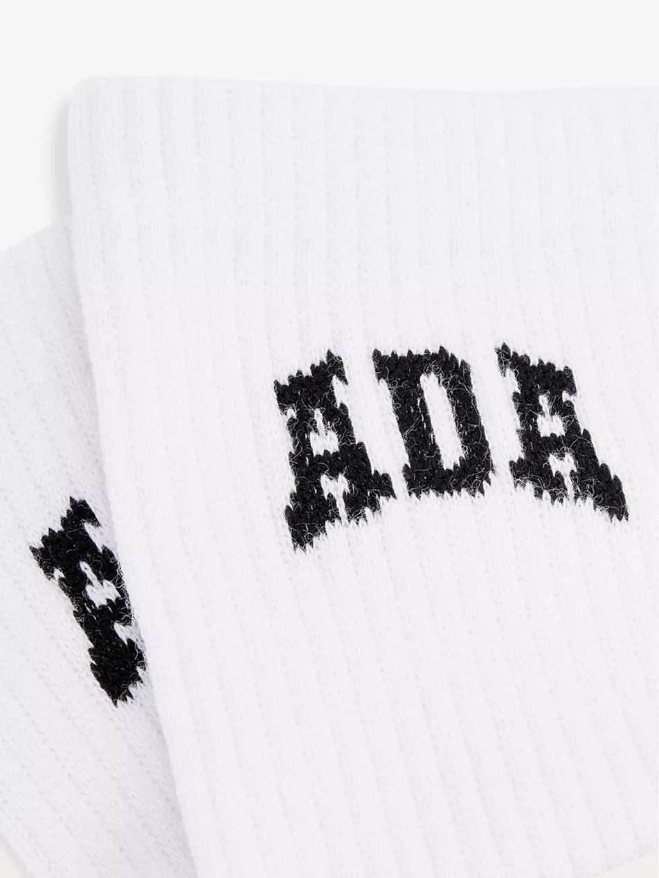 Brand-Intarsia Ribbed Stretch Cotton-Blend Socks | Selfridges