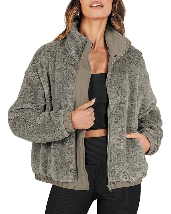 ANRABESS Women Sherpa Fleece Jackets Casual Long Sleeve Buttons Cropped Coat Winter Outwear | Amazon (US)