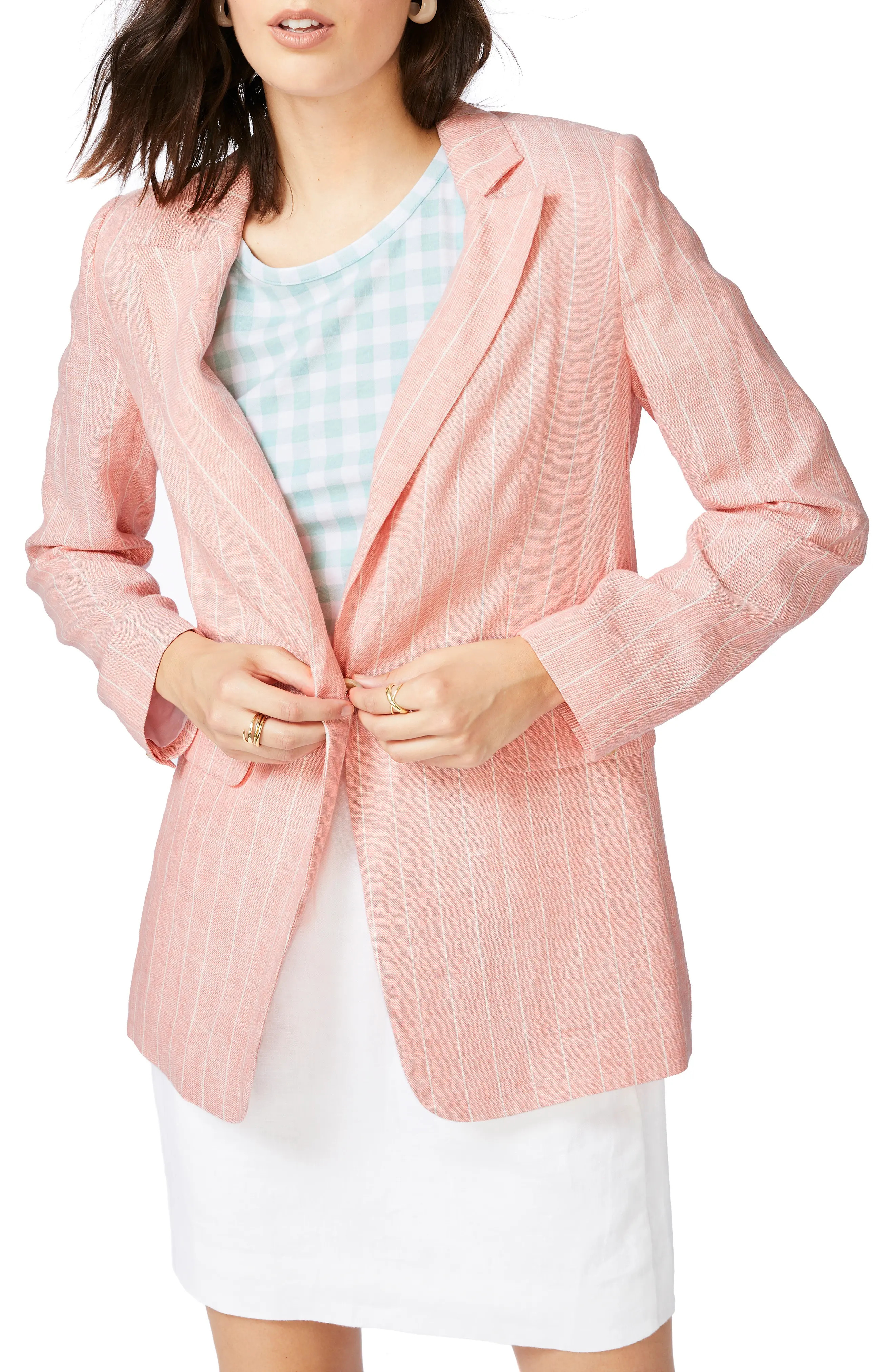 Women's Court & Rowe Pinstripe One-Button Blazer, Size 12 - Pink | Nordstrom