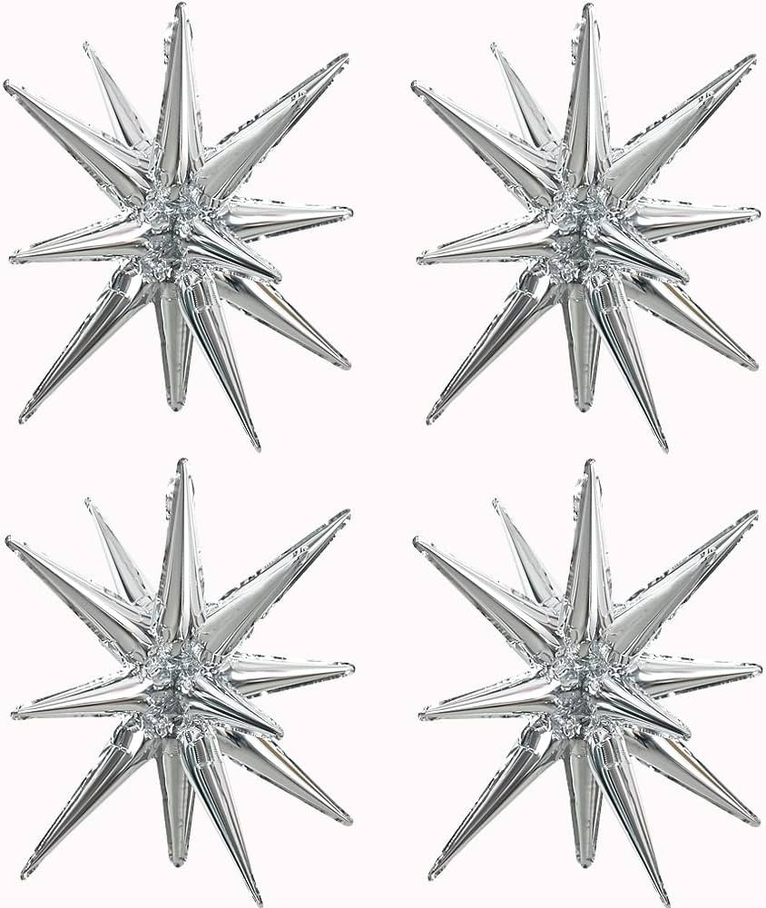 Toniful 4 Pcs 22inch 4D Silver Starburst Cone Mylar Balloons 14Point Star Balloons Explosion Star... | Amazon (US)