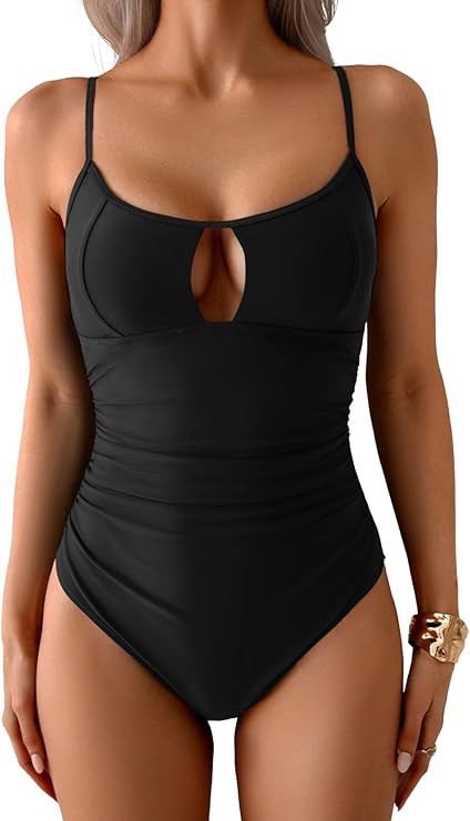 B2prity One Piece Swimsuit for Women Tummy Control Ruched Bathing Suit High Cut Cutout Swim Suit | Amazon (US)