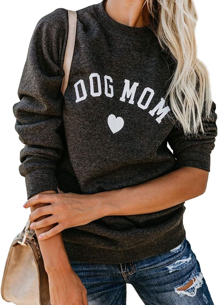Goodday Women Dog MOM Letter Print Sweatshirt Long Sleeve Solid Color Tops Crewneck Sweatshirt Sh... | Amazon (US)