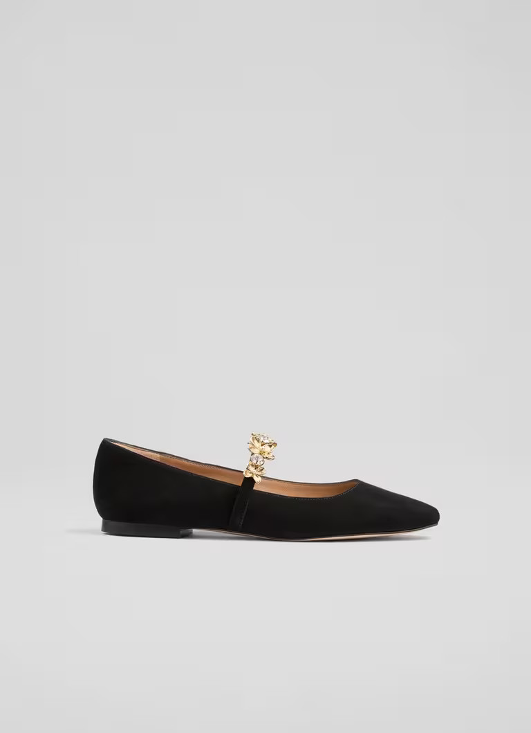 Amber Black Posie Flower Trim Flats | L.K. Bennett (UK)