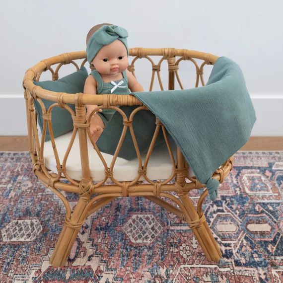 Piper Crib With Lagoon Bedding Set  Rattan Doll Bassinet & - Etsy | Etsy (US)